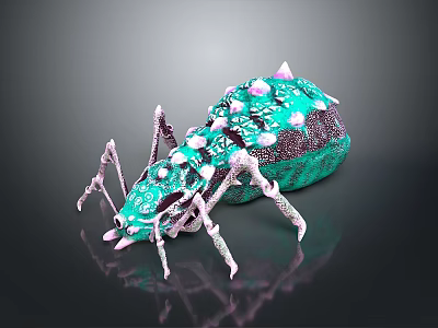 Commercial Equipment with Turquoise Body Purple Spikes Mechanical Legs Glossy Surface and Reflective Finish 3d model