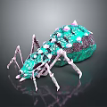 Commercial Equipment with Turquoise Body Purple Spikes Mechanical Legs Glossy Surface and Reflective Finish
