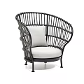 Modern Rattan Outdoor Chair With Black Frame And Light Gray Cushions