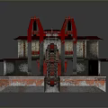 3D Designed Industrial Building Model with Red Roof and Metal Frame Structure