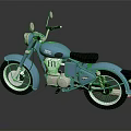 Blue Vintage Motorcycle With Black Seat And White Wall Tires Chrome Details