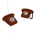 Two Vintage Red Dial Telephones With Classic Rotary Design On White Background