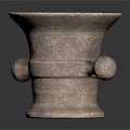 Antique Ceramic Vessel With Two Handles Intricate Patterns Brown Surface on Black Background 3d model