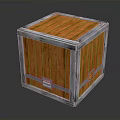 Wooden Crate With Orange Planks And Silver Metal Frame And Labels