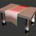 Wooden Table With Red Ribbon And Yellow Border On Top And Black Straps On Legs