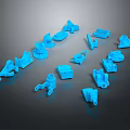 Various Blue Hardware Tool Components Scattered on Black Background Surface