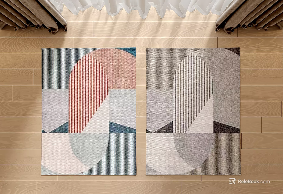 Modern Square Rugs With Geometric Circular Striped Patterns And Soft Pink Gray Tones 3d model