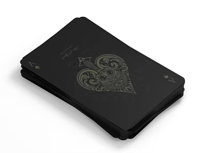 Black playing cards featuring golden Ace of Spades and heart shaped design for card entertainment 3d model
