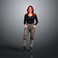 Woman With Red Hair Wearing Black Long Sleeve Top And Ripped Jeans With Black Boots