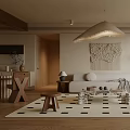 Modern Minimalist Living And Dining Area Interior Design With Sofa Rug And Pendant Light