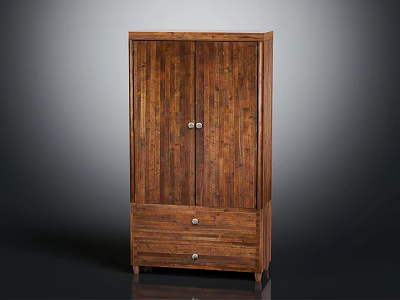 Rustic Solid Wood Storage Cabinet With Two Doors And Two Bottom Drawers 3d model