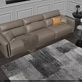 Modern Living Room Interior Design With Beige Leather Sofa Yellow Cushion And Abstract Painting