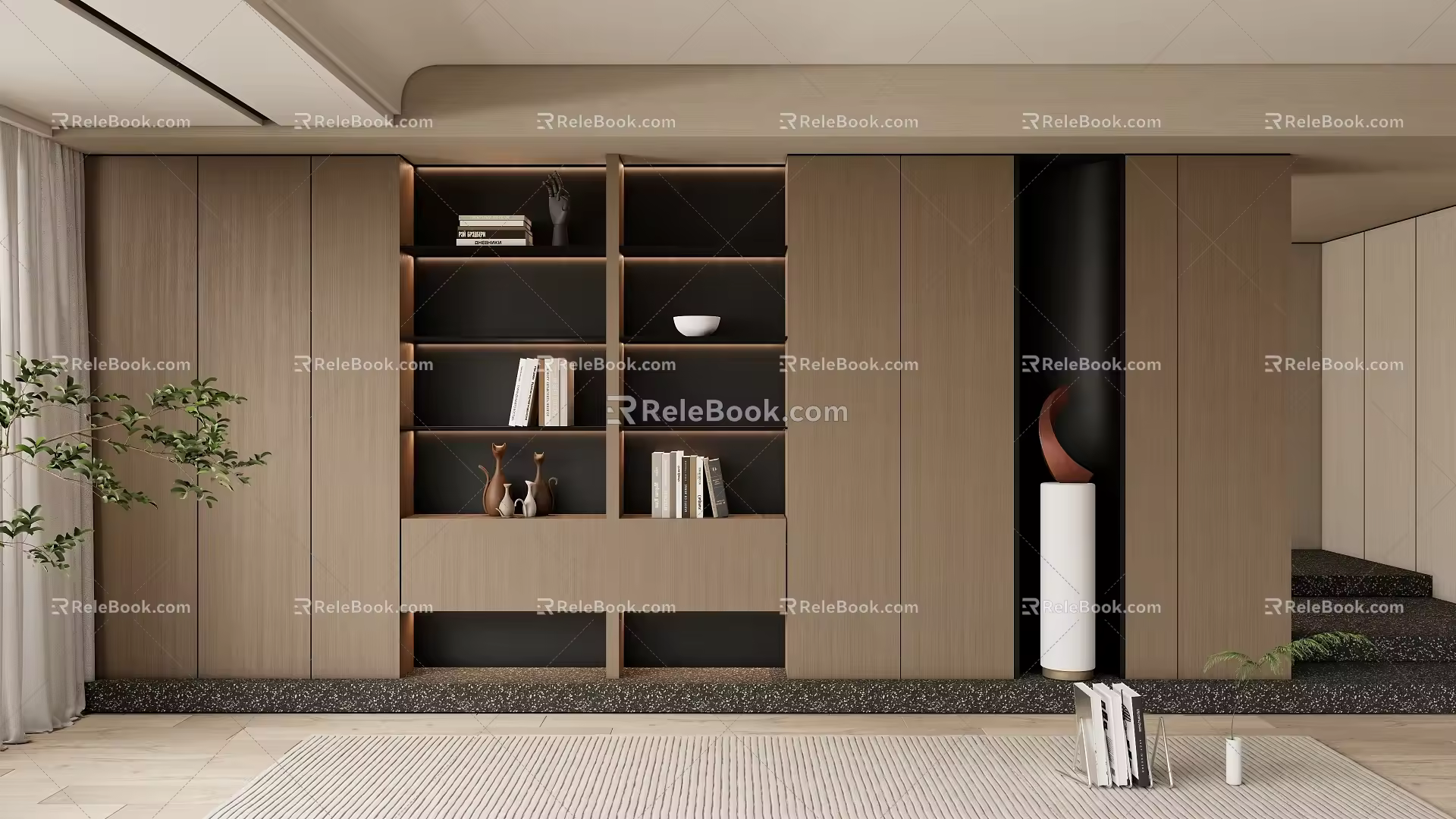 Modern functional bookcase background wall sofa background wall 3d model
