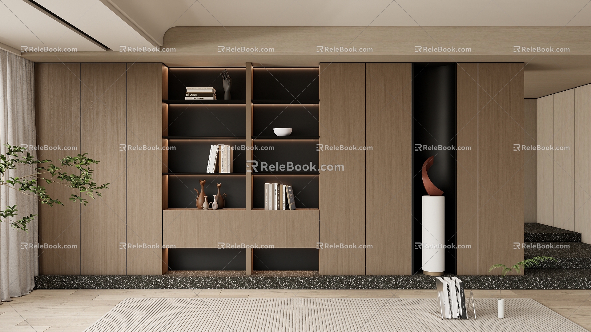 Modern functional bookcase bookcase background wall sofa background wall 3d model