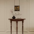 Elegant Dark Wood Console Table With Green Vase Flowers Branches And Framed Paintings