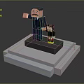 Pixel Style Train Model With Character Statue And Mickey Mouse On White Base