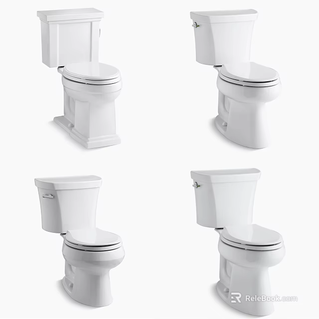 White Two Piece Toilet Display Featuring Various Styles And Modern Design Elements 3d model