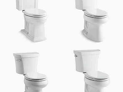 White Two Piece Toilet Display Featuring Various Styles And Modern Design Elements 3d model