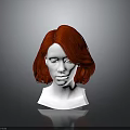 Realistic Human Head Mannequin Displaying Red Wavy Short Hair Styling Design