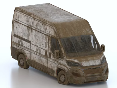 Old Rusty Van With Worn Exterior And Dirty Surface Details Shown 3d model