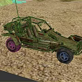 Military Style Green Off Road Car With Metal Cage In Desert Sand Terrain