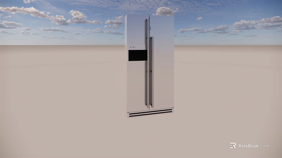 Modern White Double Door Refrigerator With Digital Display And Sleek Design 3d model 