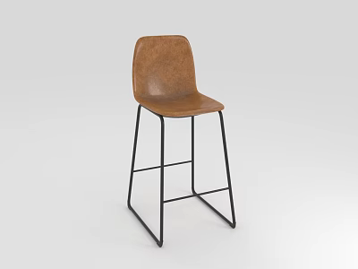 Modern Bar Stool With Brown Leather Seat And Black Metal Frame 3d model