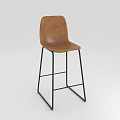 Modern Bar Stool With Brown Leather Seat And Black Metal Frame