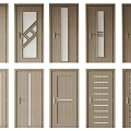 Various Modern Hinged Doors With Wooden Texture And Glass Panel Designs 3d model