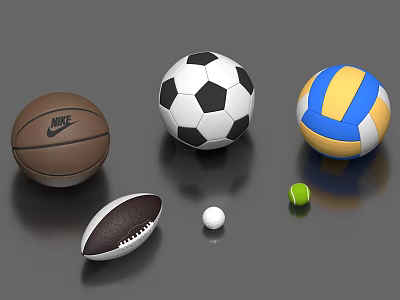 Collection of Various Sports Balls Including Basketball Soccer Volleyball Rugby Golf And Tennis 3d model