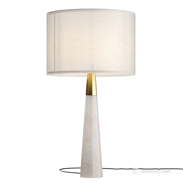 Elegant Modern Table Lamp With White Linen Shade And Gold Accent Textured Ceramic Base 3d model 