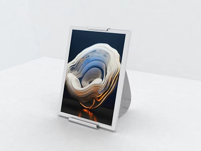 White Photo Frame With Stand And Abstract Wavy Blue Orange Pattern Design 3d model