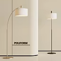 Modern Poliform Floor Lamps With Arched And Straight Metal Poles White Shades