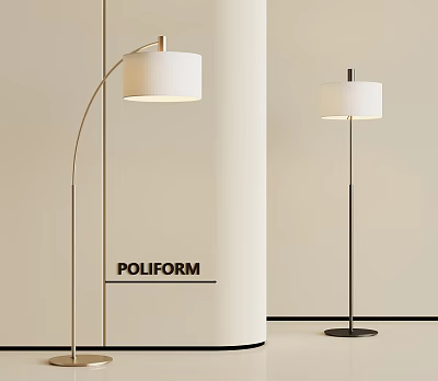 Modern Poliform Floor Lamps With Arched And Straight Metal Poles White Shades 3d model