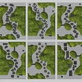 Garden Landscape Design Featuring Green Lawns Stone Pathways Circular Stepping Stones And Lighting