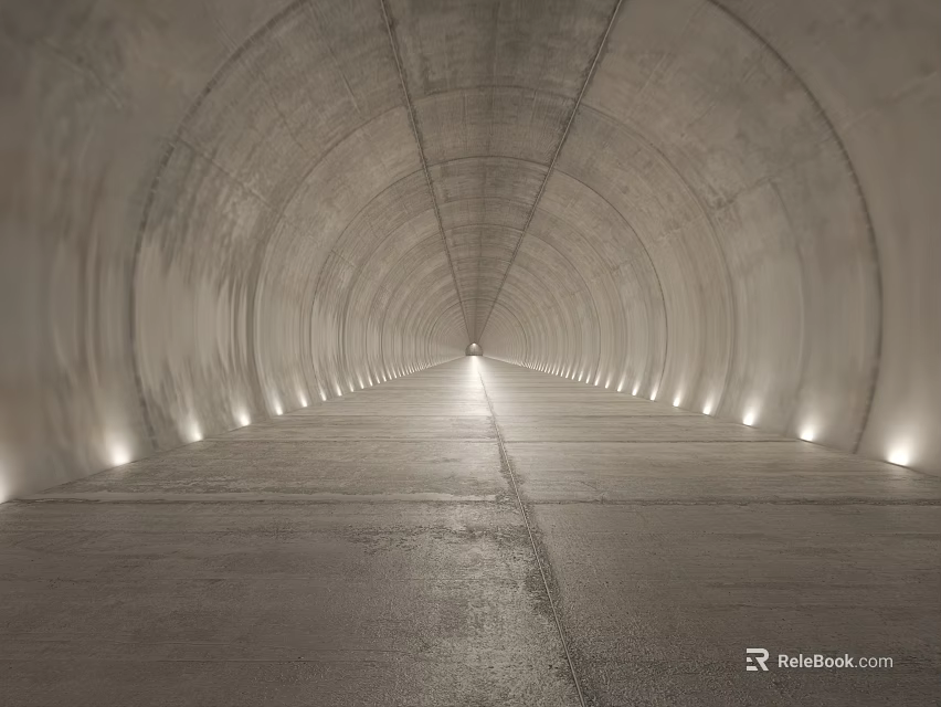 Concrete Elevator Aisle With Arched Ceiling And Side Lighting Leading To Bright End 3d model 