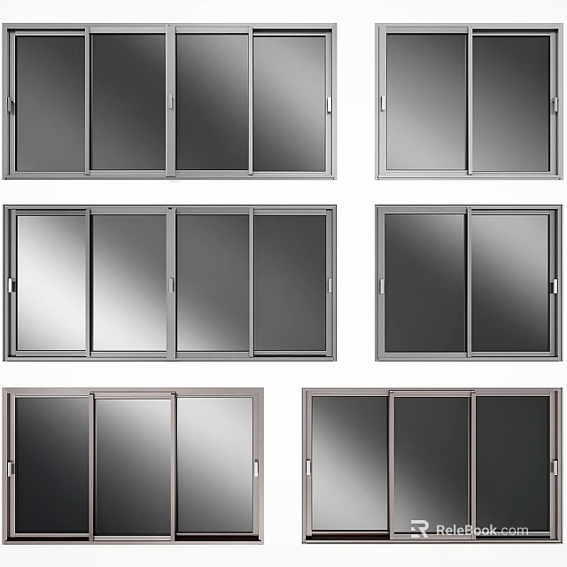 Various Glass Door Designs With Metal Frames And Multiple Panel Options 3d model