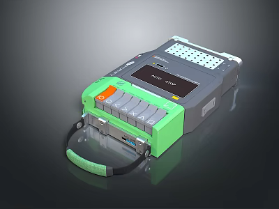 Portable Computer Device With Green And Gray Design Display Screen Multiple Ports And Handle 3d model