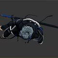 Game Movie Character With Blue Hair Black Blue Outfit And Sword At Waist