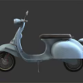Light Blue Scooter with Black Seat and Silver Mirrors on Black Reflective Surface