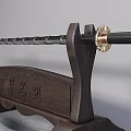 Traditional Samurai Sword And Chain Whip Weapon Display With Wooden Stand And Ornate Handle