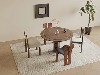 Round Dining Table and Chair Combination Single Chair 3d model
