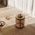 Fresh Assorted Fruits On Bamboo Weave Table With Woven Mat In Bright Room