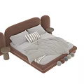 Modern Upholstered Double Bed With Curved Headboard White Bedding Wooden Side Tables And Hanging Lights