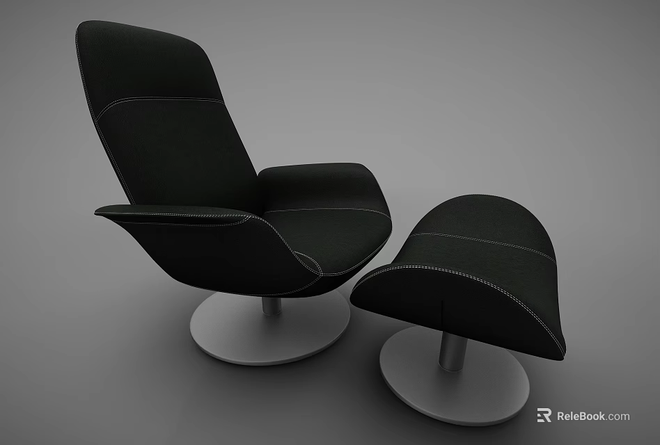 Modern Black Single Sofa Upholstered Design With Matching Ottoman Round Base 3d model