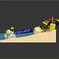 Sand Beach Pool Scene With Purple Slide Deck Chair Colorful Umbrella Palm Tree And Beach Ball