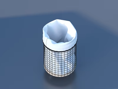 Household Trash Can with Metal Grid Design and White Liner Bag 3d model