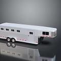 White Horse Trailer Featuring Multiple Windows Dual Wheels Red Stripes and Smooth Surface Reflection