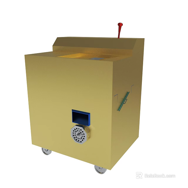 Yellow Wheeled Machine With Red Handle Blue Opening And Vented Component 3d model 