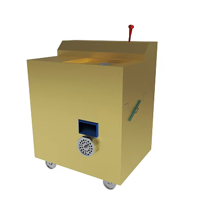 Yellow Wheeled Machine With Red Handle Blue Opening And Vented Component 3d model